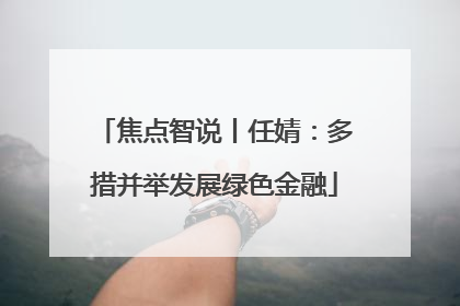 焦点智说丨任婧：多措并举发展绿色金融