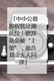中小公募股权转让潮延续！德邦基金被“上架”，嘉合基金无人问津