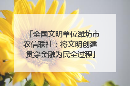 全国文明单位潍坊市农信联社：将文明创建贯穿金融为民全过程