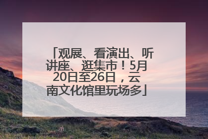 观展、看演出、听讲座、逛集市！5月20日至26日，云南文化馆里玩场多