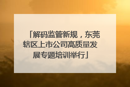 解码监管新规，东莞辖区上市公司高质量发展专题培训举行